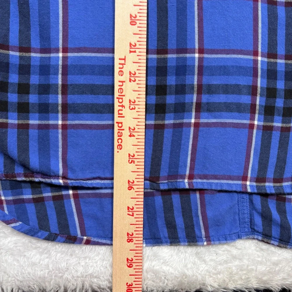 Old Navy Flannel Popover Shirt Womens M Blue Plaid Boyfriend Long Sleeve‎ 755008